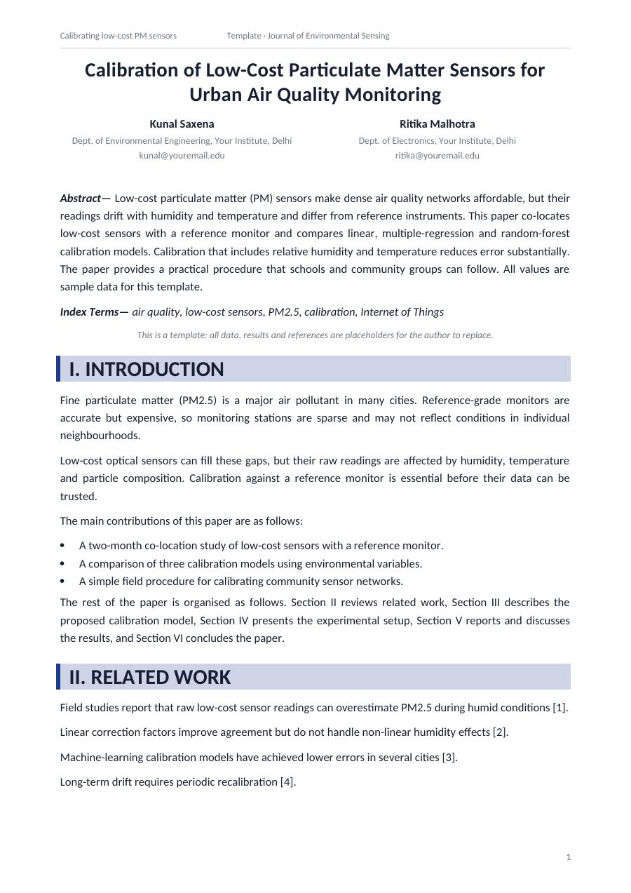 Calibrating low-cost pm sensors (Band · Calibri) — page 1