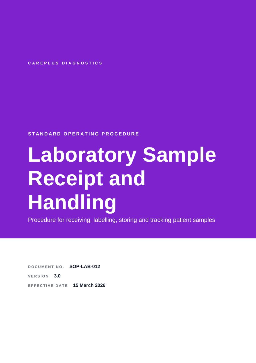 Laboratory Sample Receipt and Handling (Full Colour · Arial) — page 1