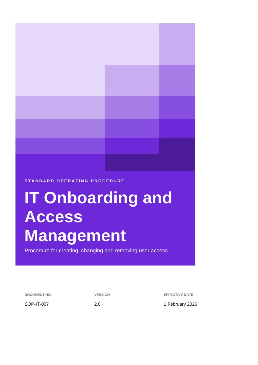 IT Onboarding and Access Management (Colour Block · Arial) — page 1