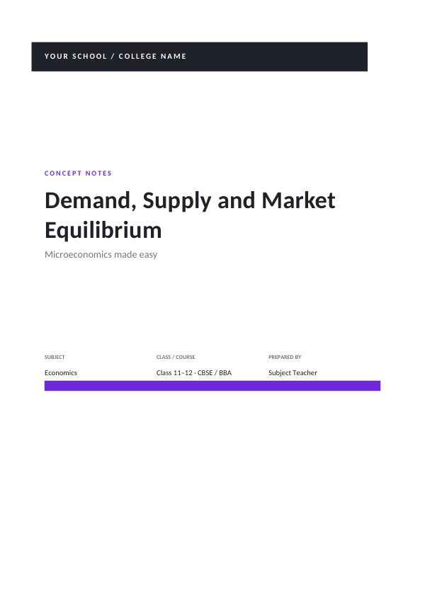 Demand, Supply and Market Equilibrium — Study Notes (Band · Calibri) — preview