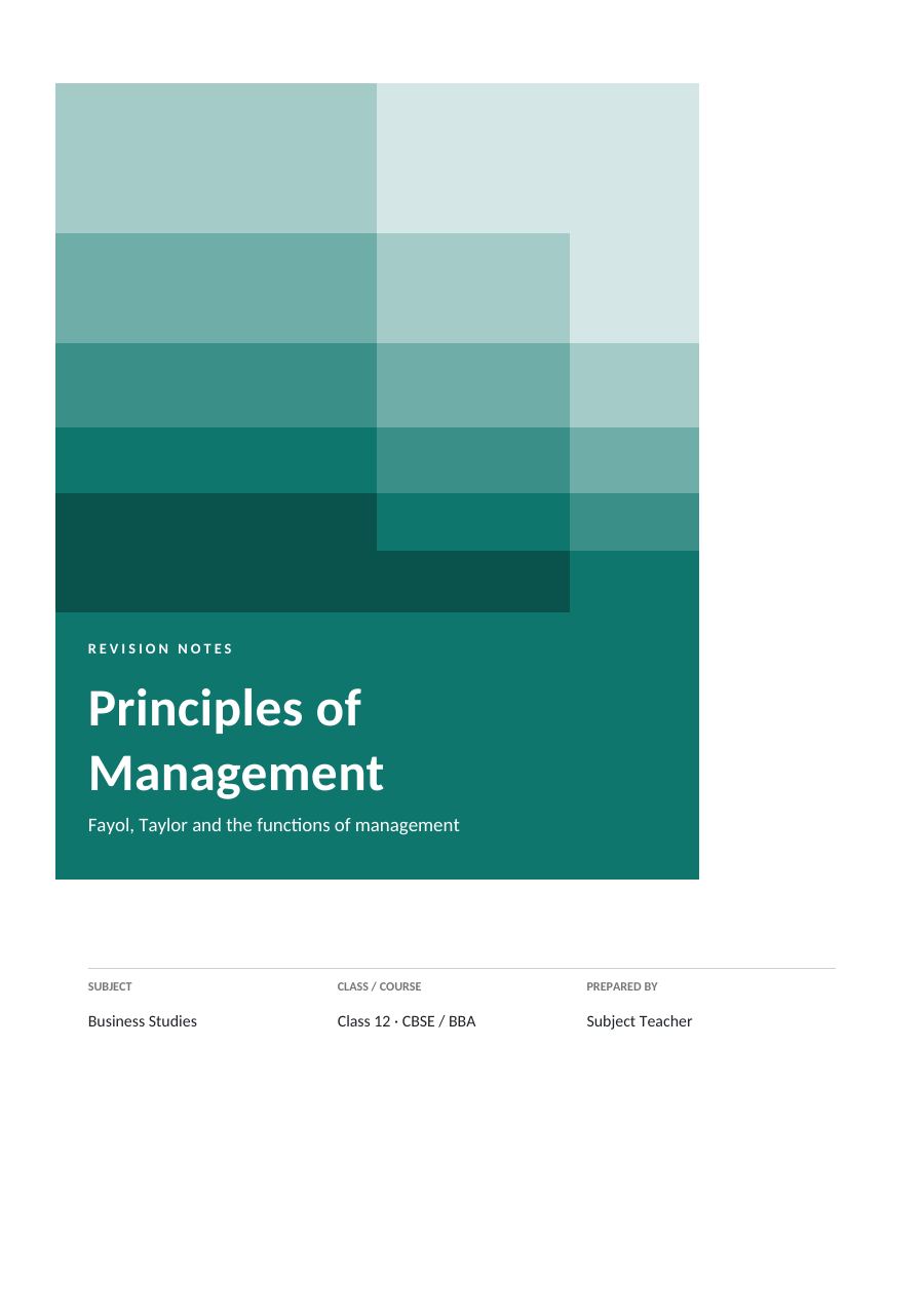 Principles of Management — Study Notes (Colour Block · Calibri) — page 1