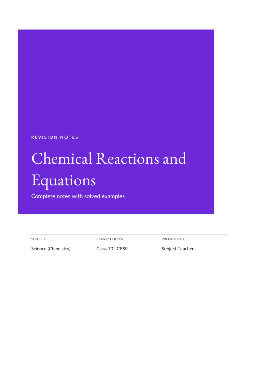 Chemical Reactions and Equations — Study Notes (Block · EB Garamond) — page 1