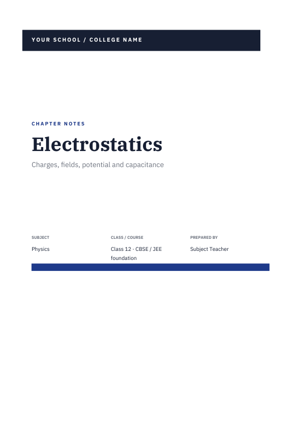 Electrostatics — Study Notes (Band · IBM Plex Serif) — preview