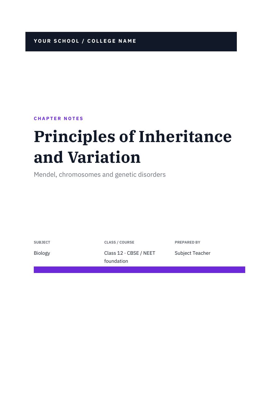 Principles of Inheritance and Variation — Study Notes (Band · IBM Plex Serif) — page 1