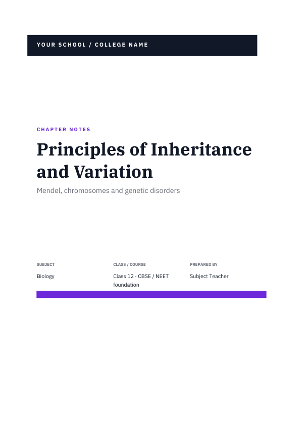 Principles of Inheritance and Variation — Study Notes (Band · IBM Plex Serif) — preview