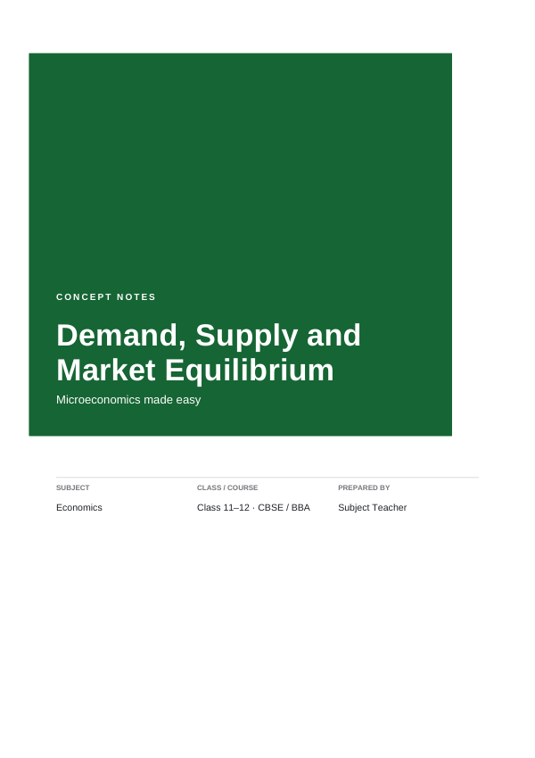 Demand, Supply and Market Equilibrium — Study Notes (Block · Arial) — preview