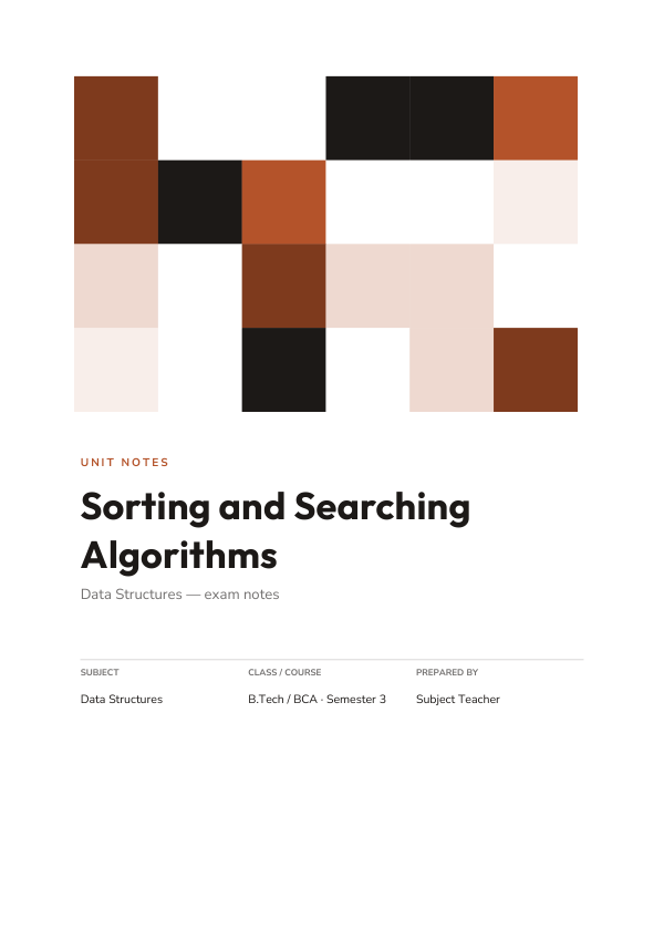 Sorting and Searching Algorithms — Study Notes (Geometric · Outfit) — preview