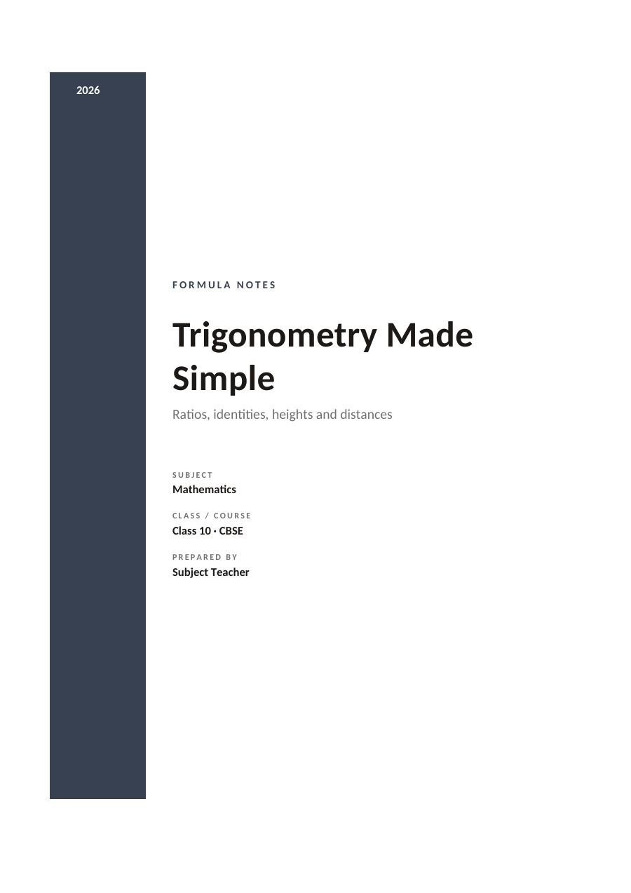 Trigonometry Made Simple — Study Notes (Sidebar · Calibri) — page 1