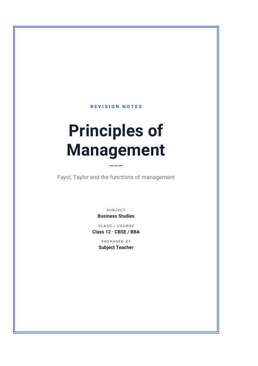 Principles of Management — Study Notes (Framed · Roboto) — page 1