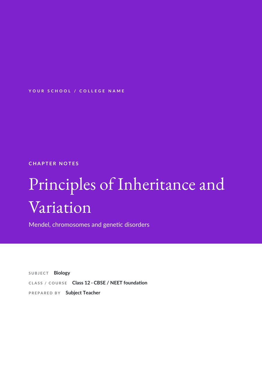 Principles of Inheritance and Variation — Study Notes (Full Colour · EB Garamond) — page 1