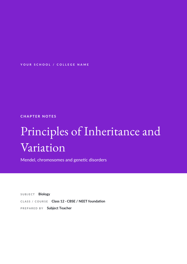Principles of Inheritance and Variation — Study Notes (Full Colour · EB Garamond) — preview