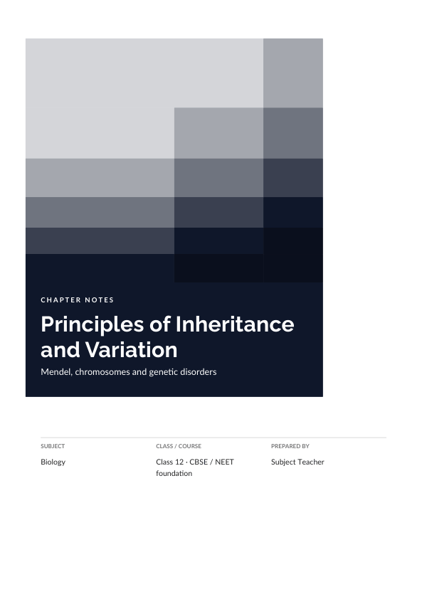 Principles of Inheritance and Variation — Study Notes (Colour Block · Raleway) — preview