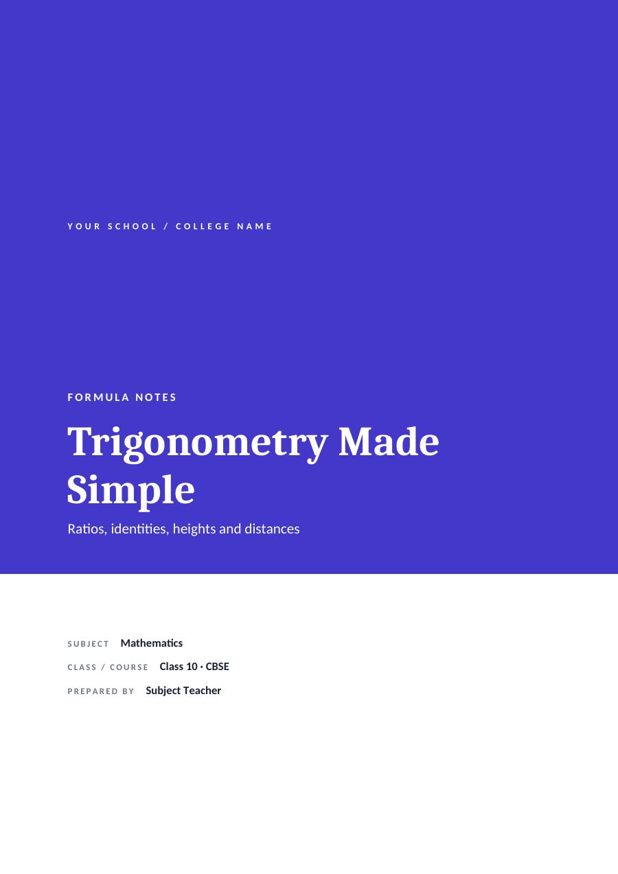 Trigonometry Made Simple — Study Notes (Full Colour · Cambria) — page 1