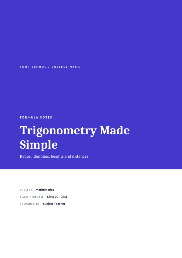 Trigonometry Made Simple — Study Notes (Full Colour · Cambria) — preview