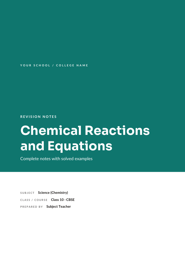 Chemical Reactions and Equations — Study Notes (Full Colour · Sora) — preview
