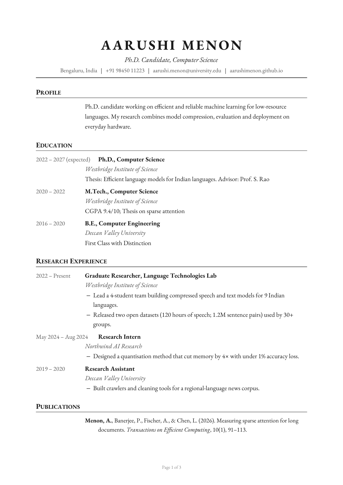 Ph.D. Candidate, Computer Science — CV template preview