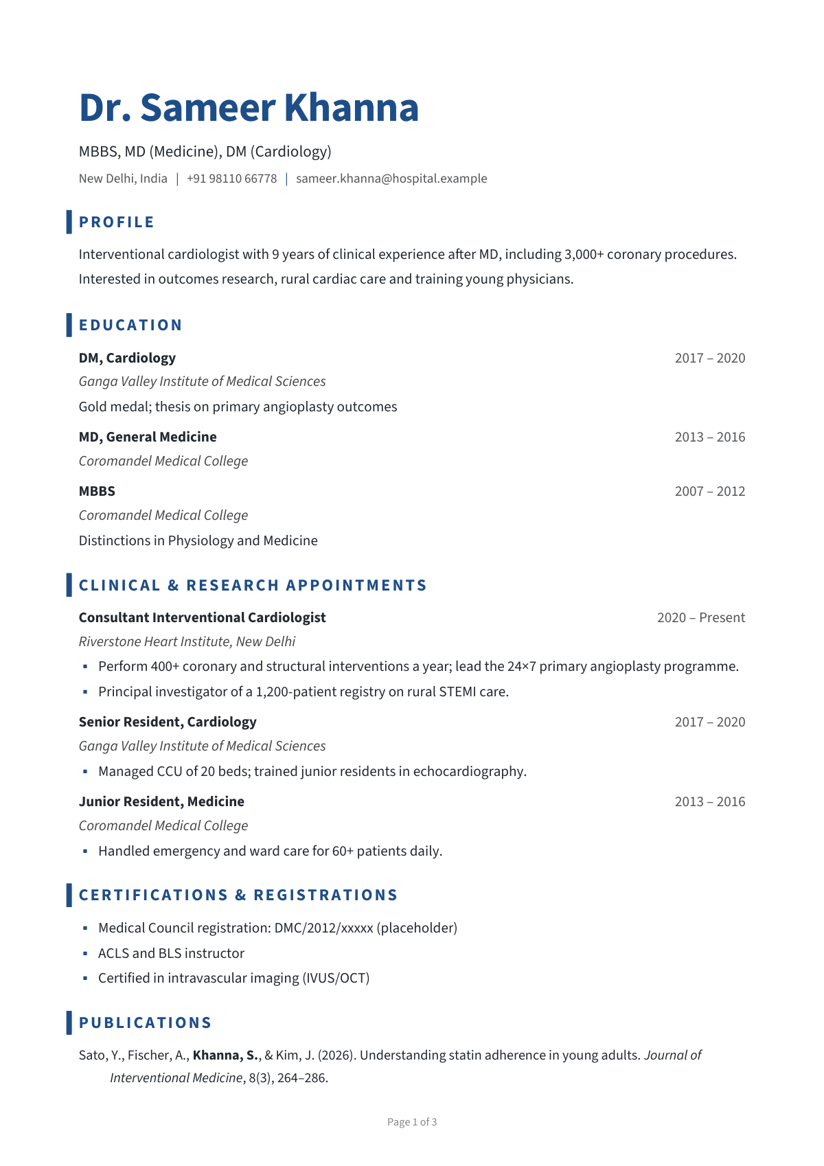 MBBS, MD (Medicine), DM (Cardiology) — CV template preview
