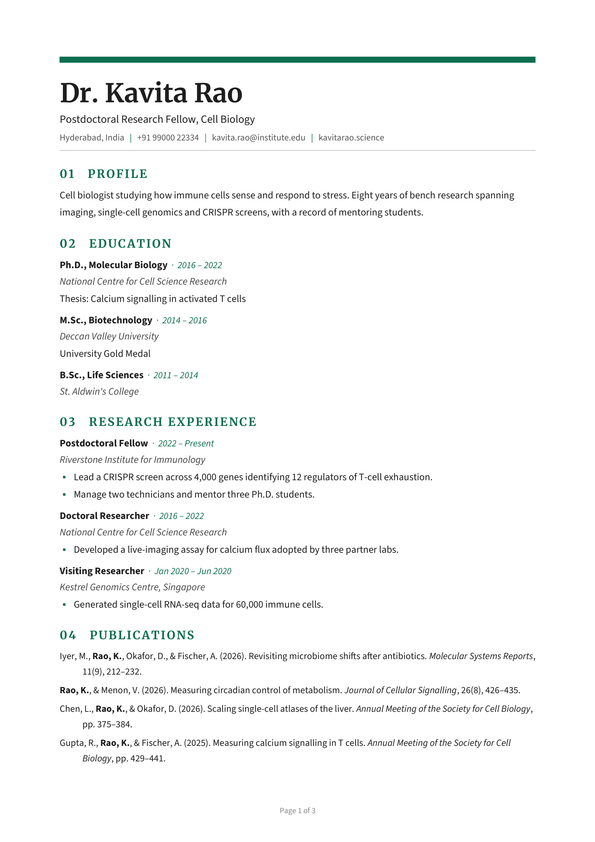 Postdoctoral Research Fellow, Cell Biology — page 1 preview