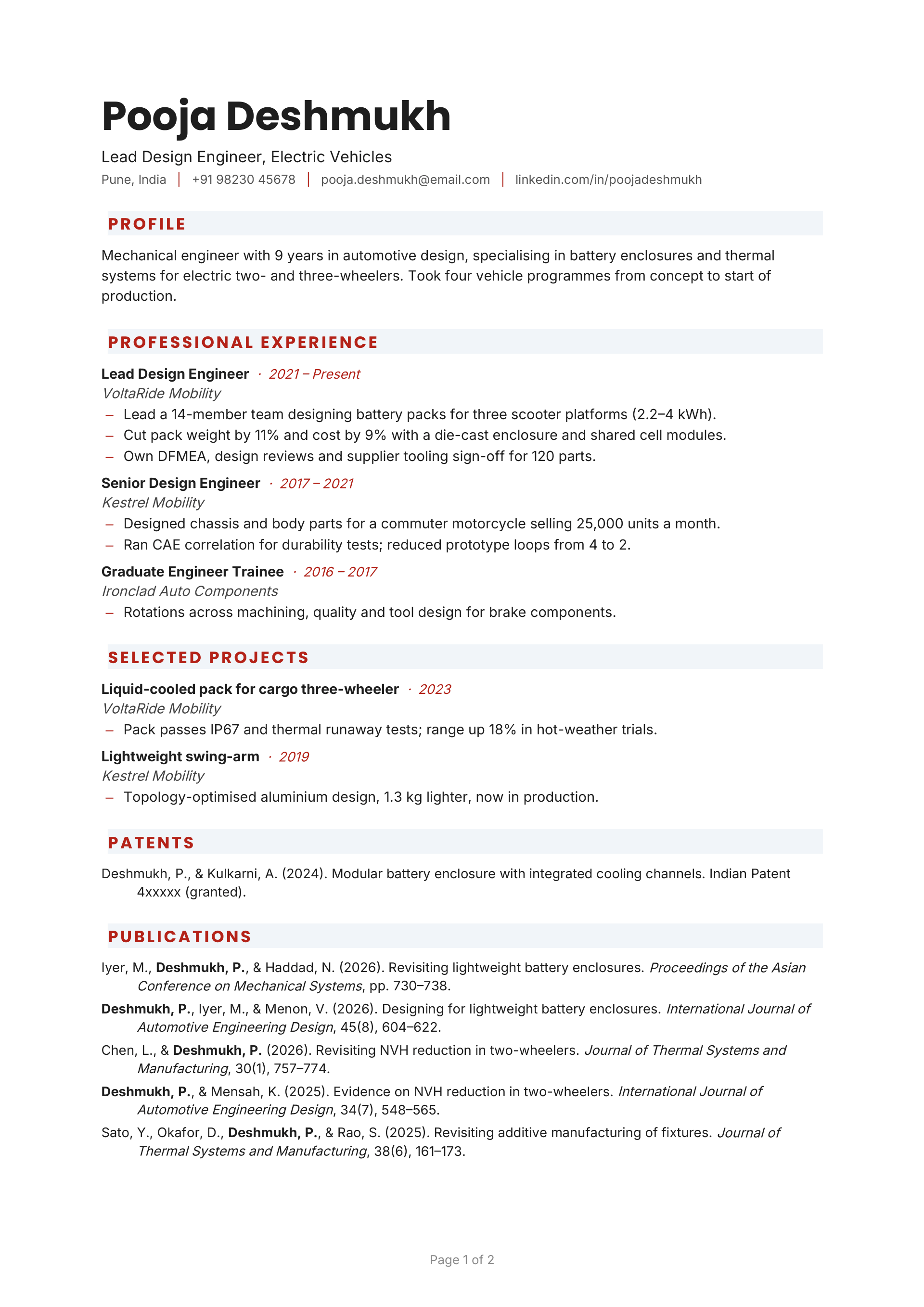 Lead Design Engineer, Electric Vehicles — page 1 preview