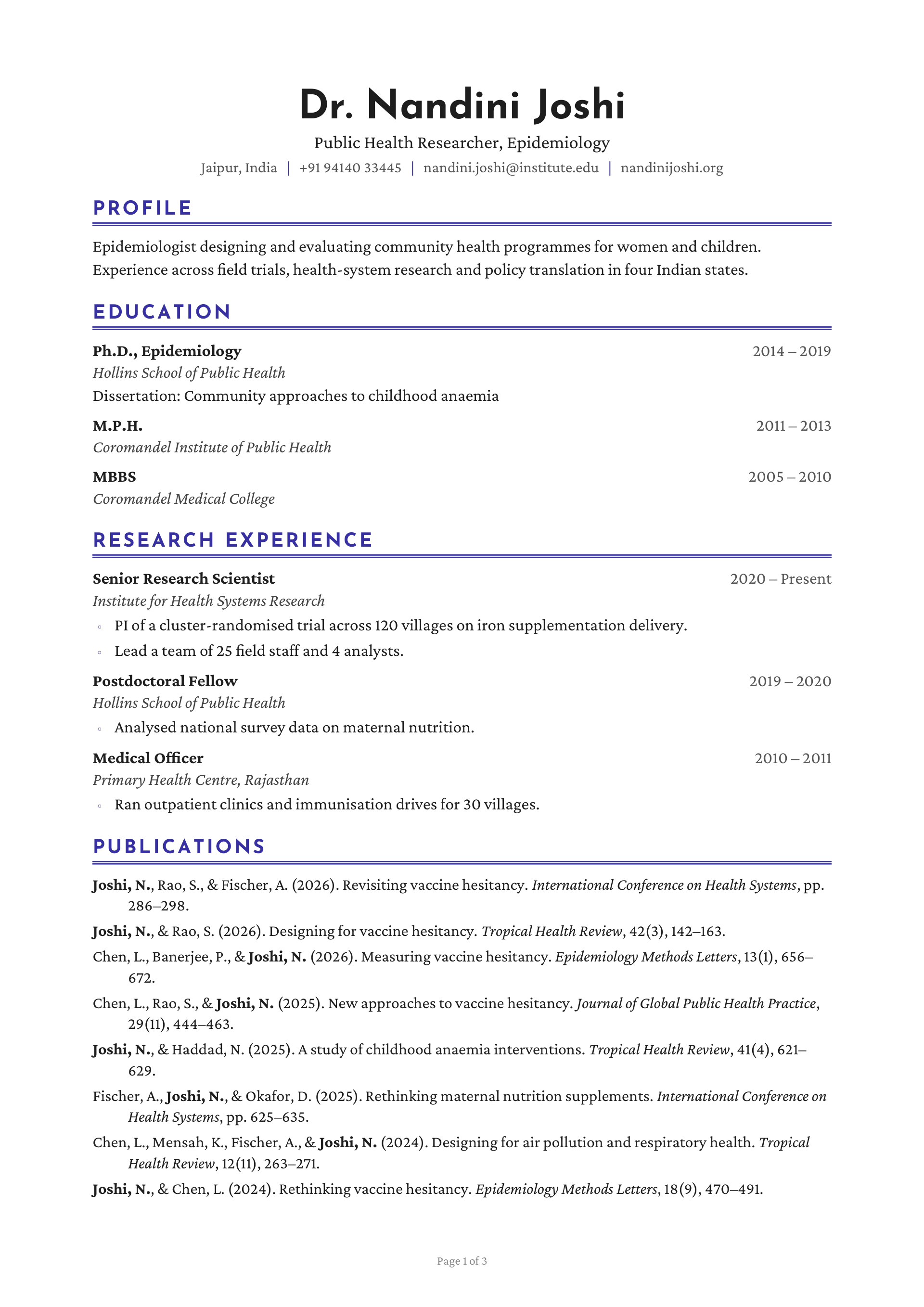 Public Health Researcher, Epidemiology — page 1 preview