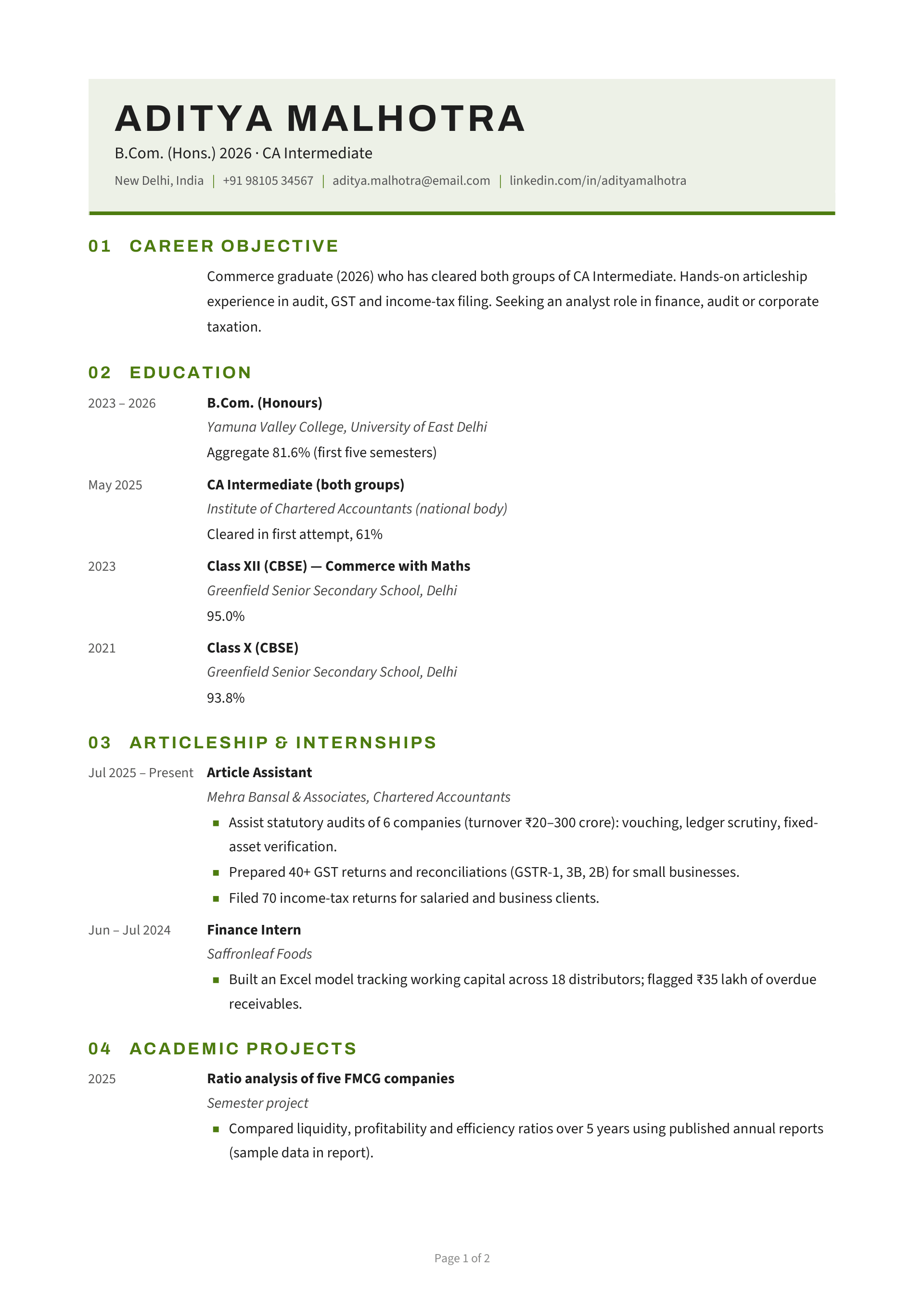 B.Com. (Hons.) 2026 · CA Intermediate — page 1 preview