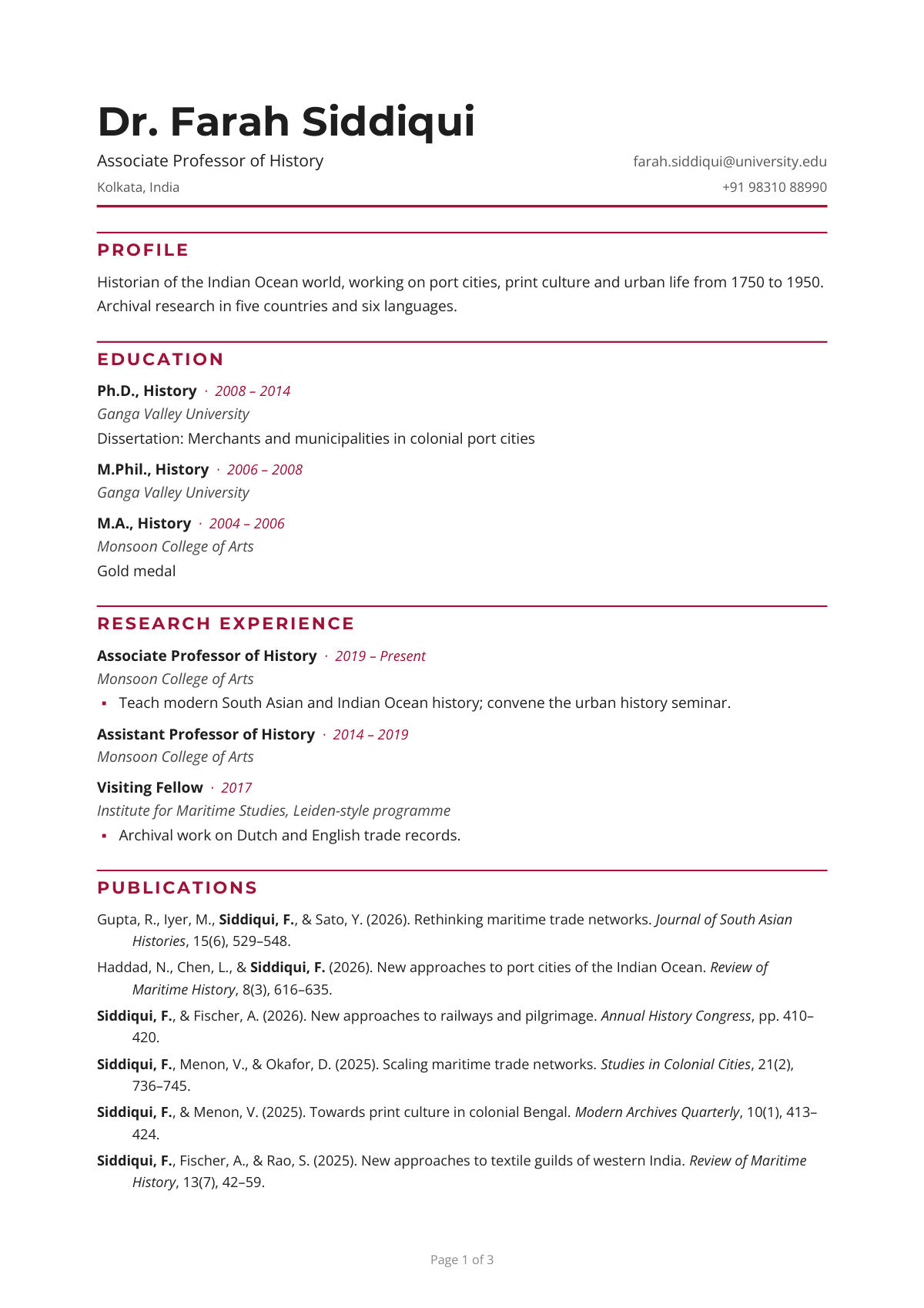 Associate Professor of History — CV template preview