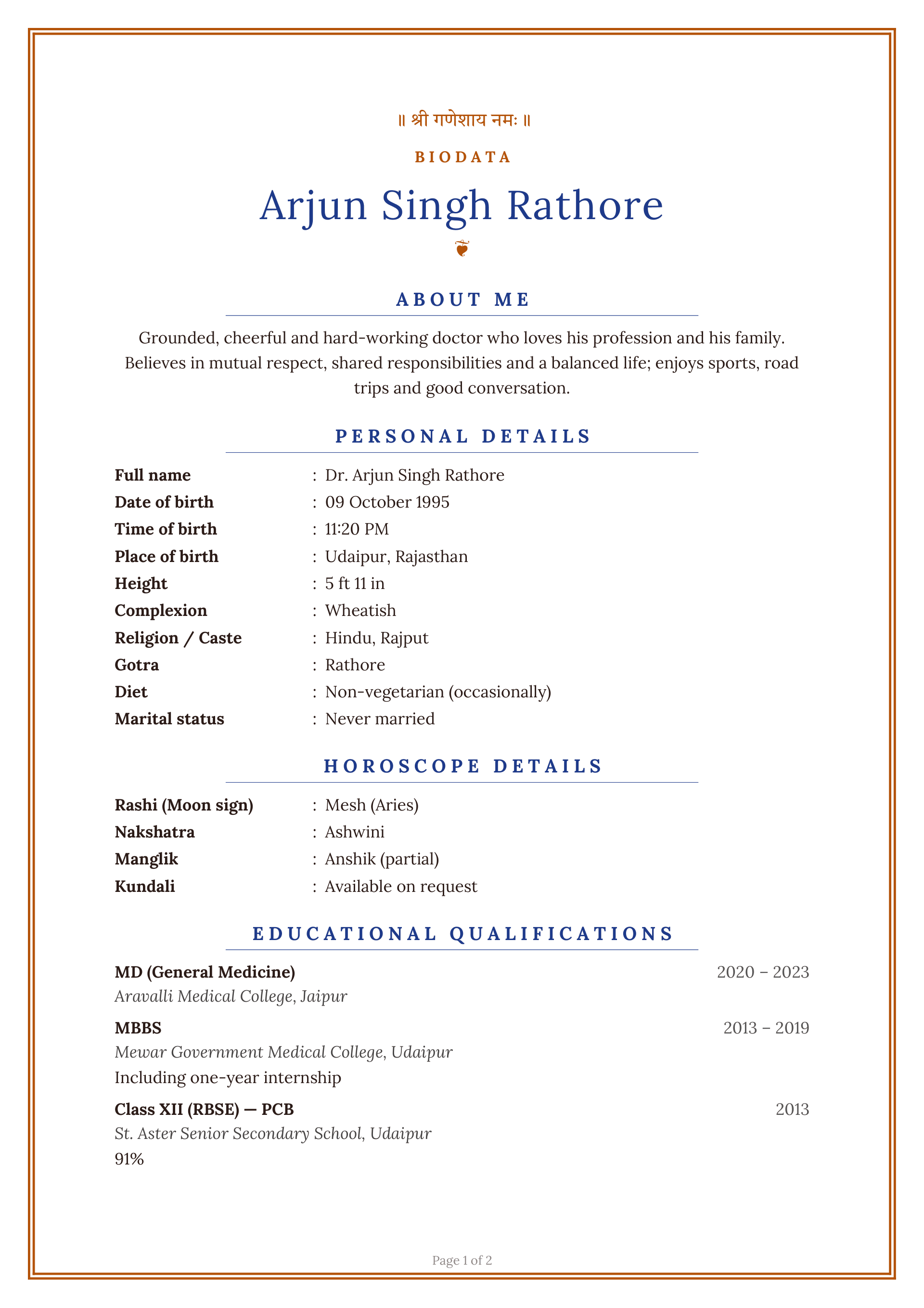 Marriage Biodata — page 1 preview