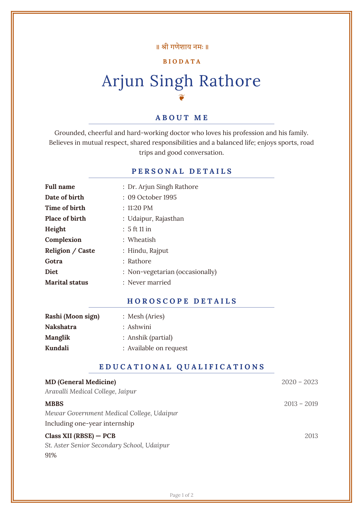 Marriage Biodata — CV template preview