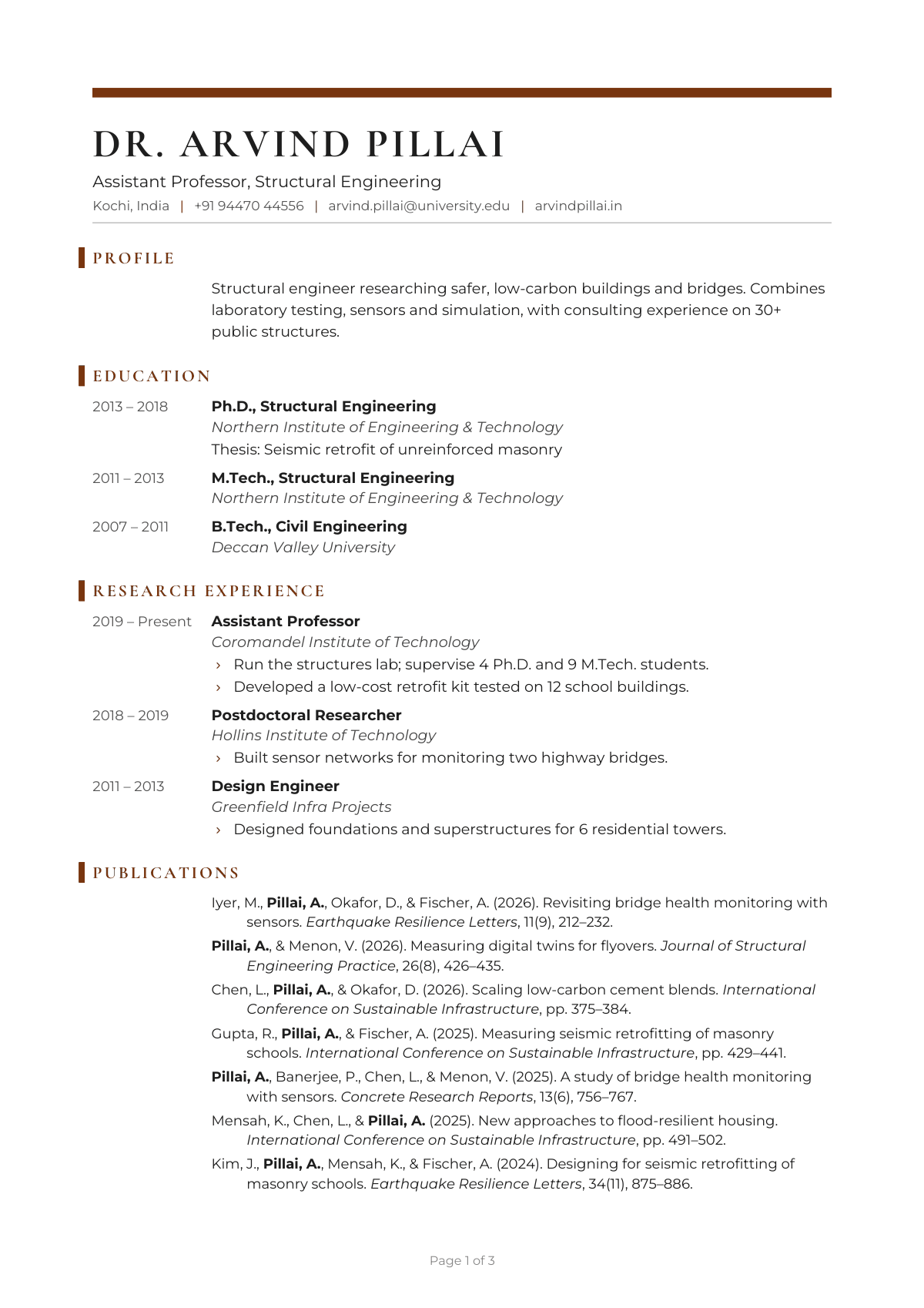 Assistant Professor, Structural Engineering — CV template preview