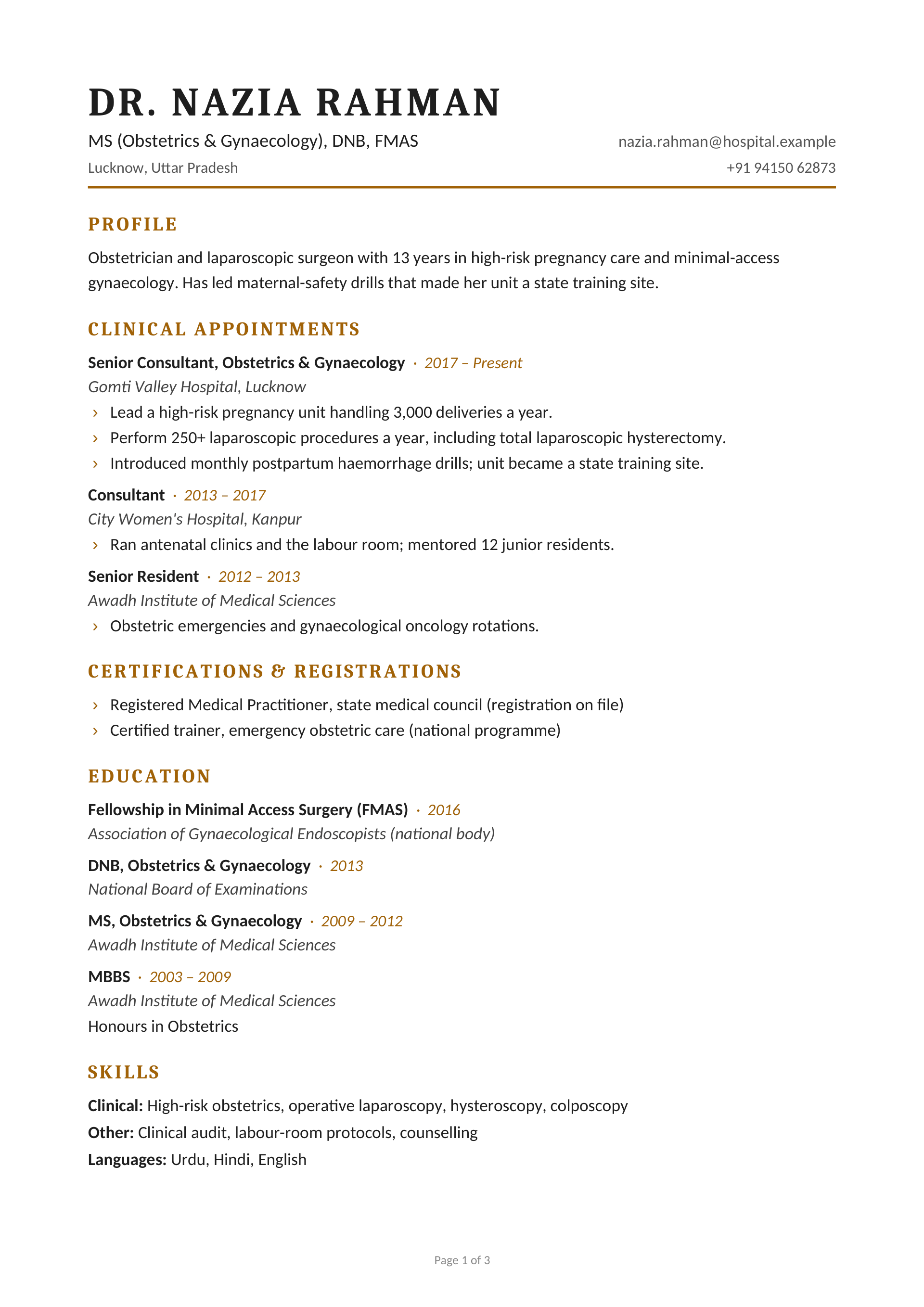 MS (Obstetrics & Gynaecology), DNB, FMAS — page 1 preview