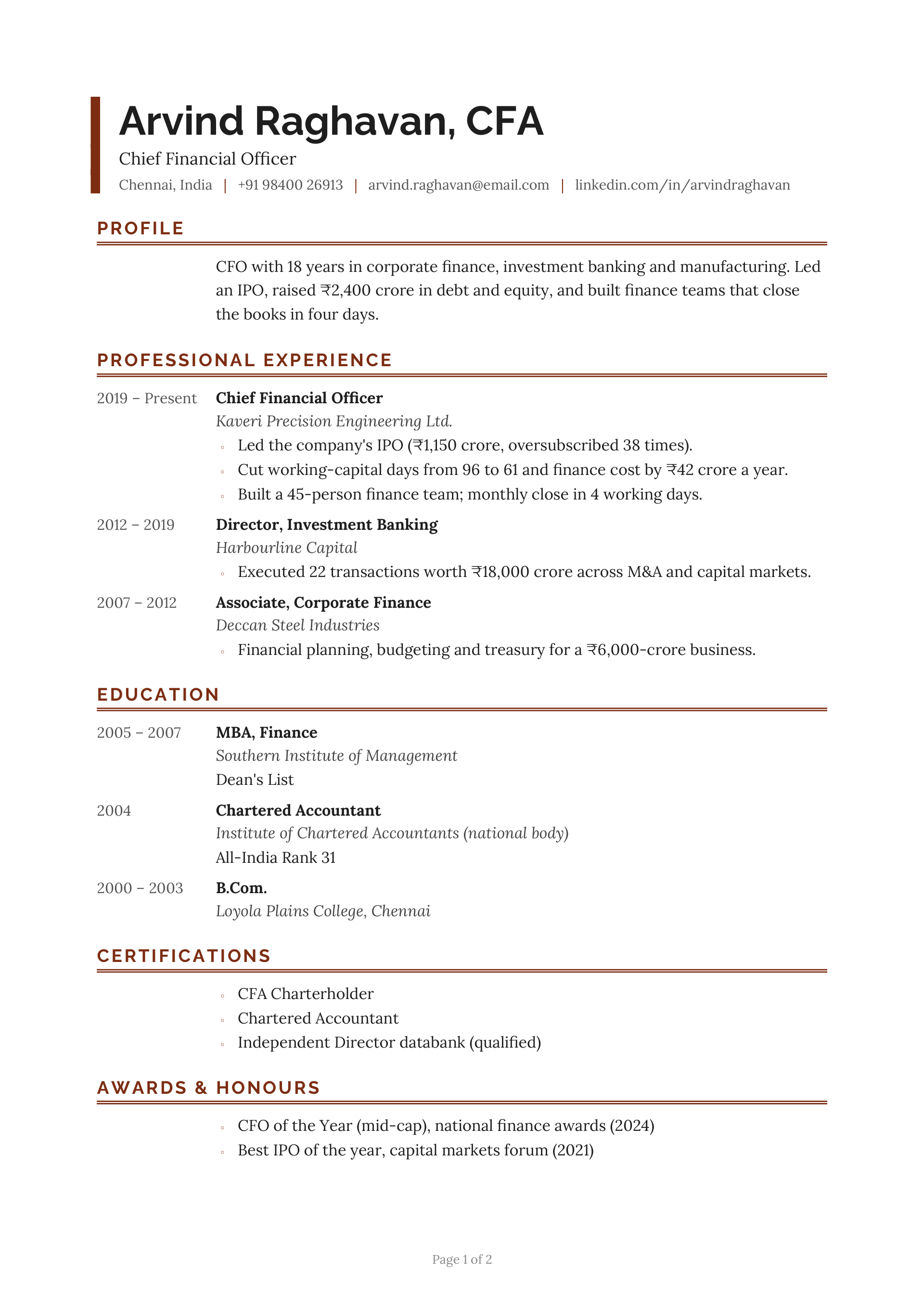 Chief Financial Officer — page 1 preview