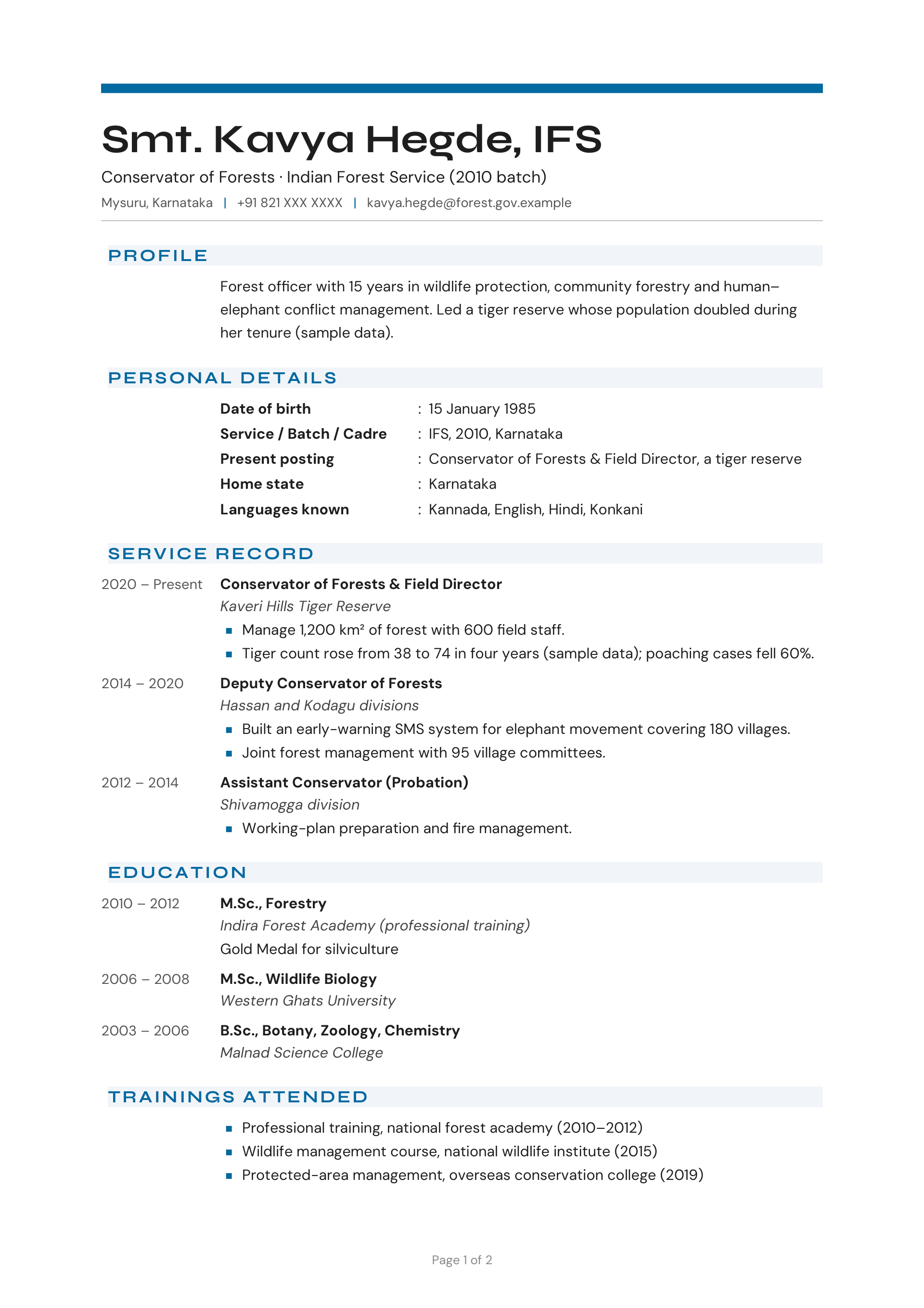 Conservator of Forests · Indian Forest Service (2010 batch) — page 1 preview