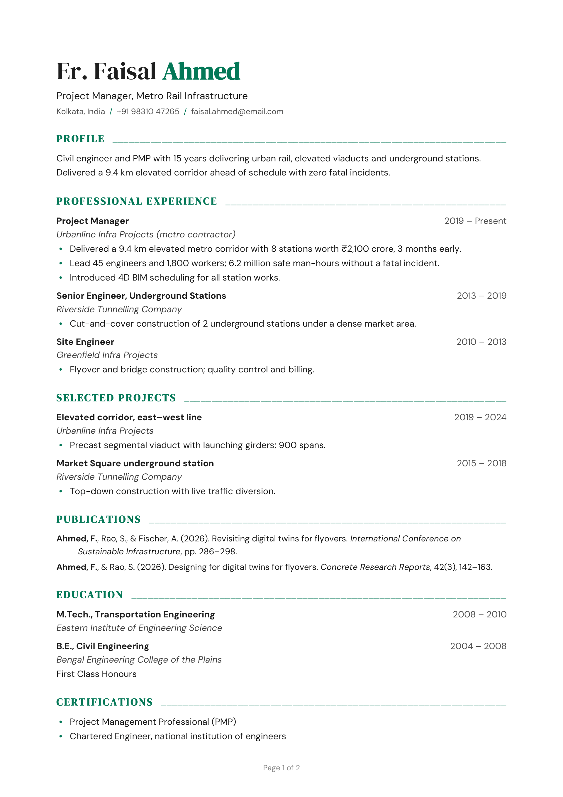 Project Manager, Metro Rail Infrastructure — page 1 preview