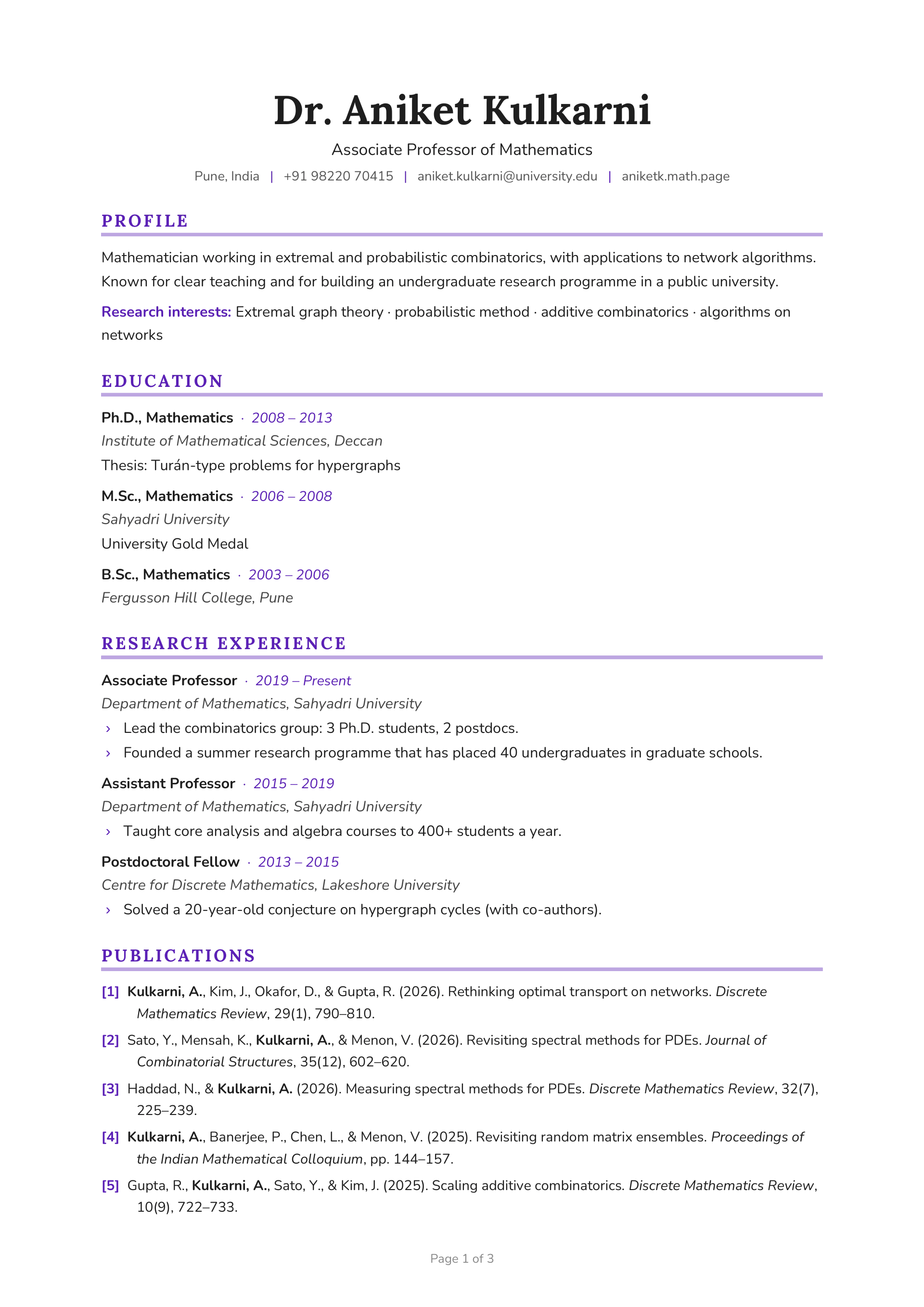 Associate Professor of Mathematics — page 1 preview