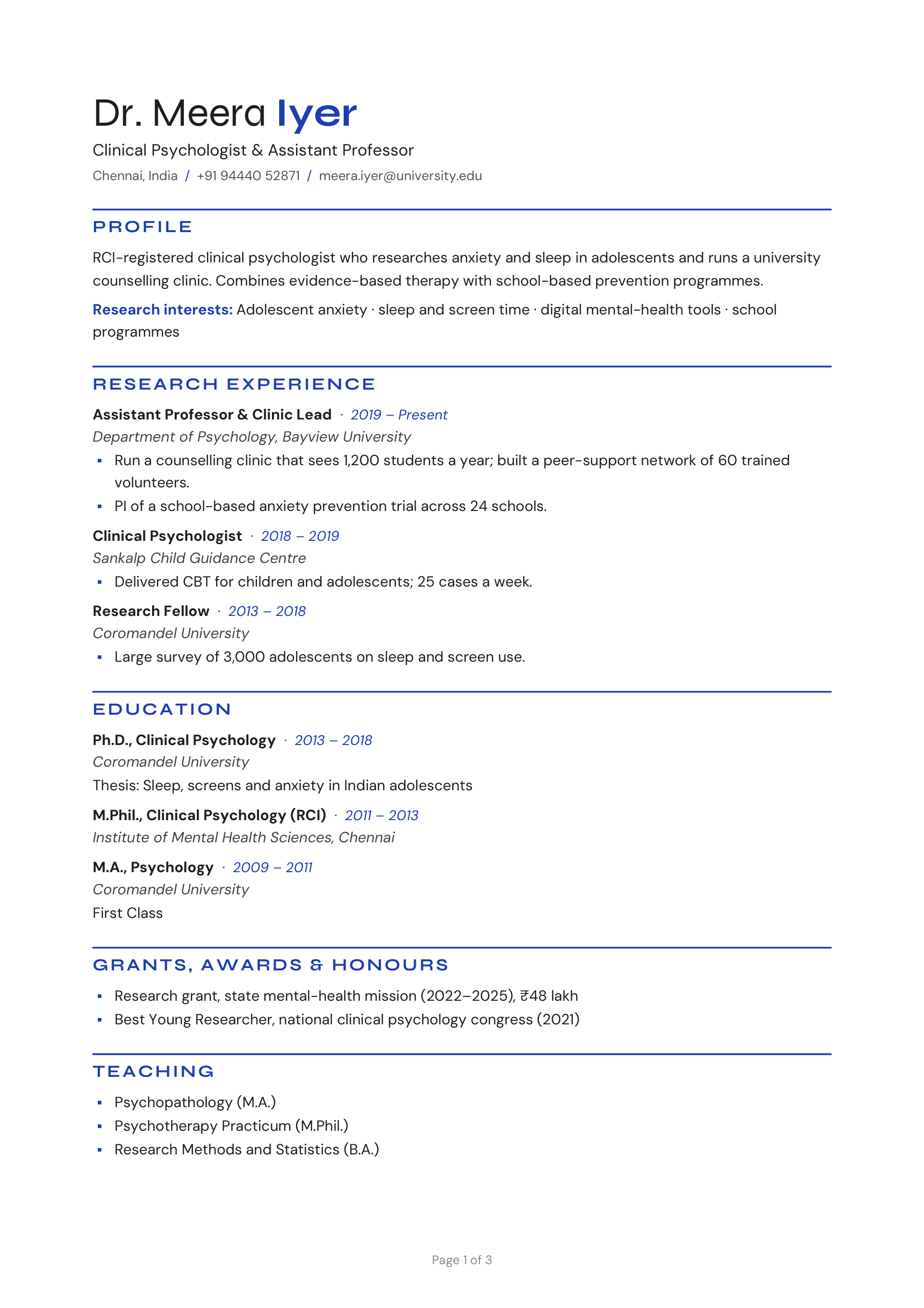 Clinical Psychologist & Assistant Professor — page 1 preview