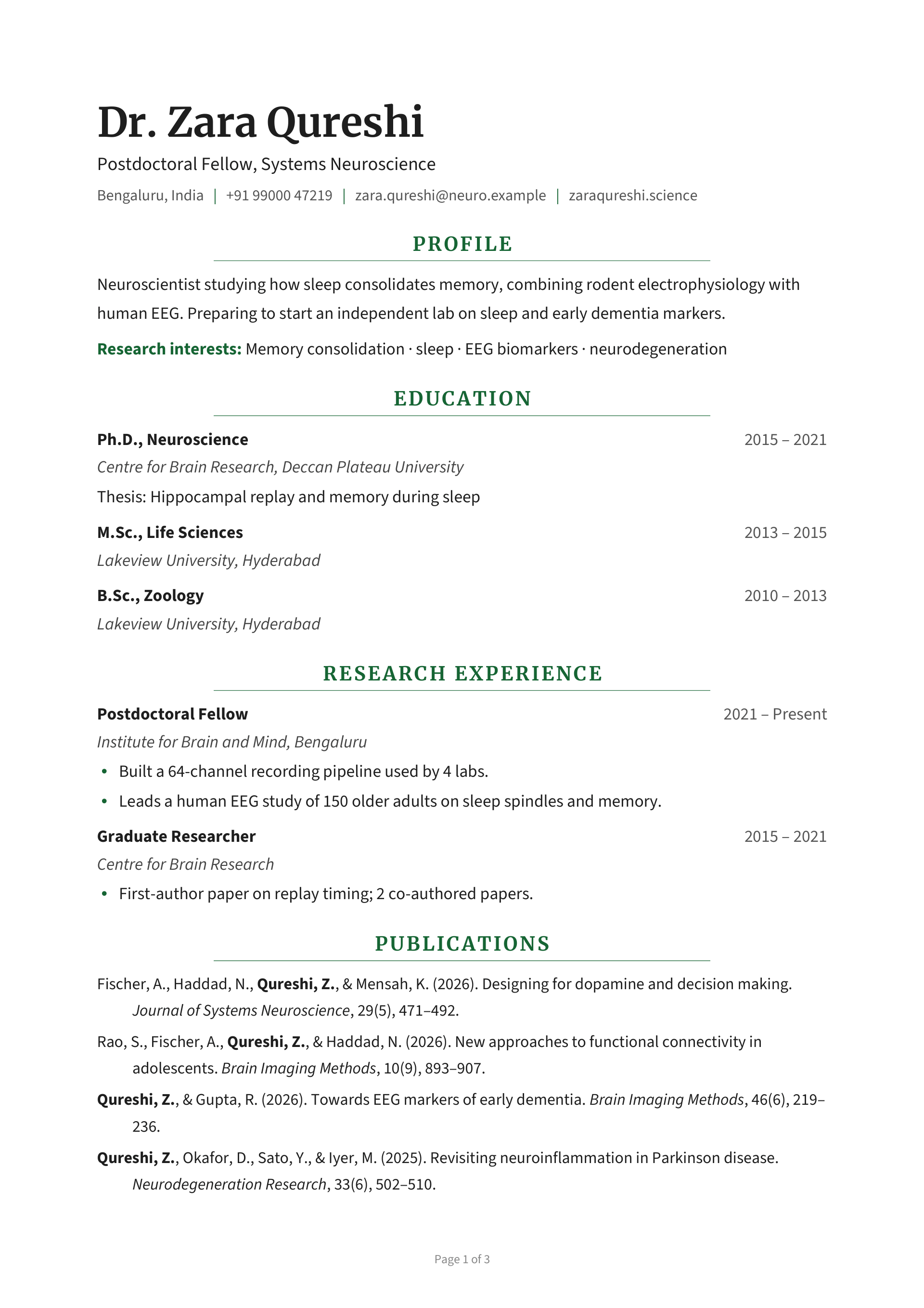 Postdoctoral Fellow, Systems Neuroscience — page 1 preview