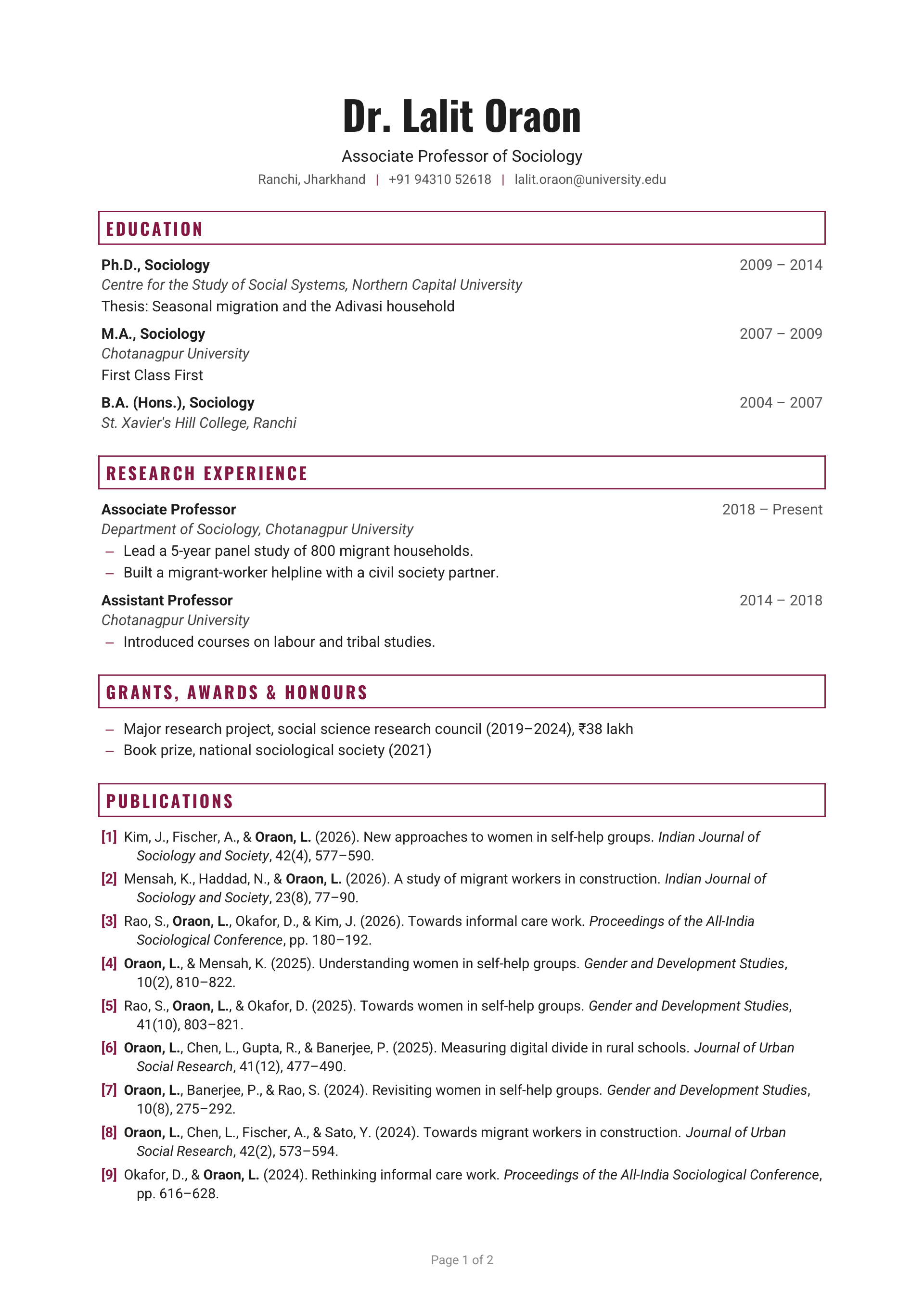 Associate Professor of Sociology — page 1 preview