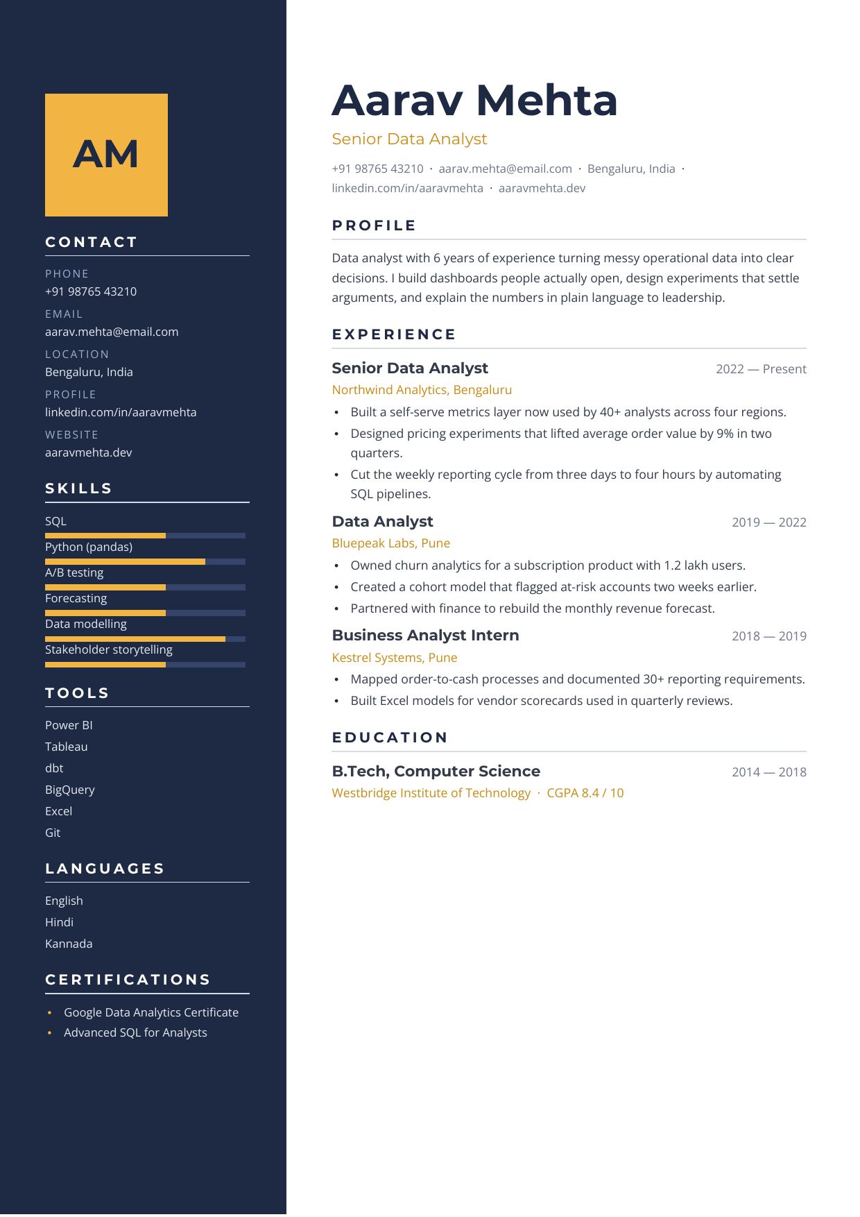 Navy Sidebar — page 1 preview
