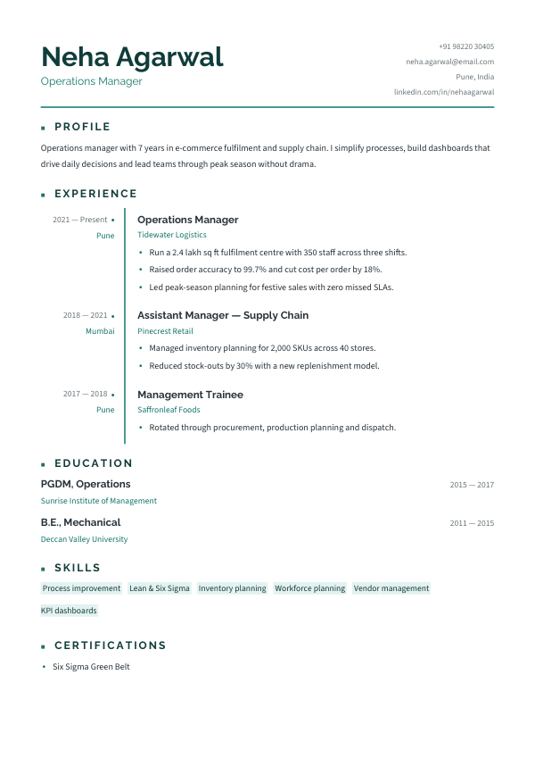 Teal Timeline — resume template preview
