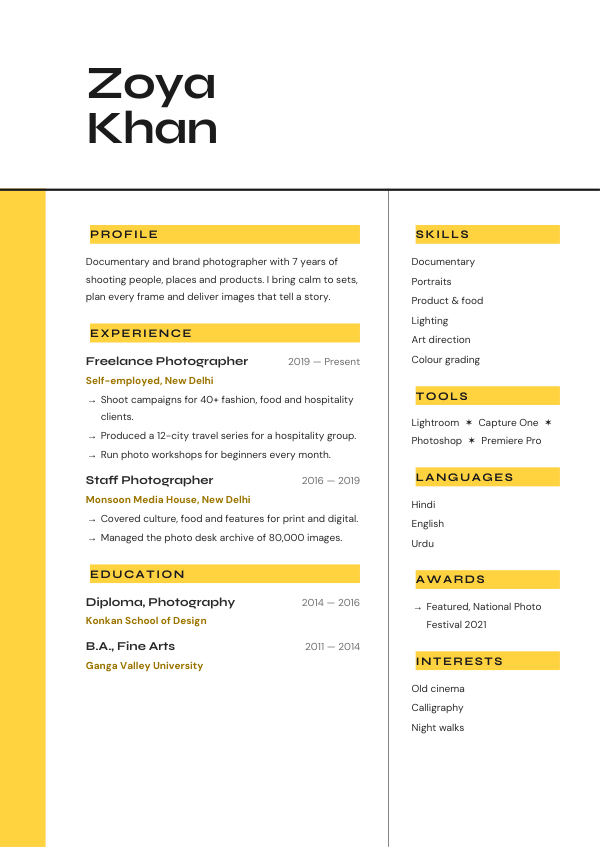Sunblock Studio — resume template preview