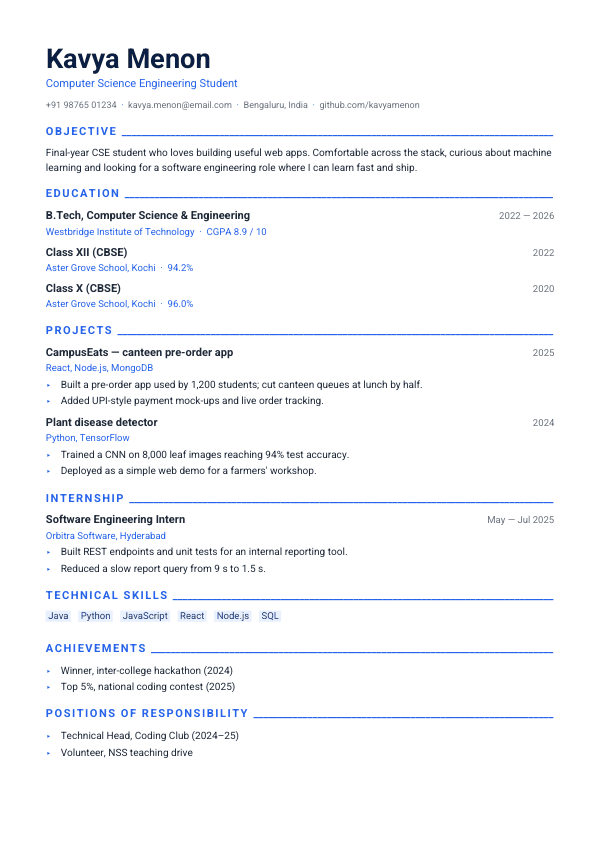 Campus Blue — resume template preview