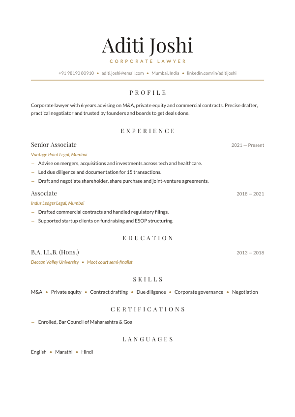 Ivory Serif — resume template preview