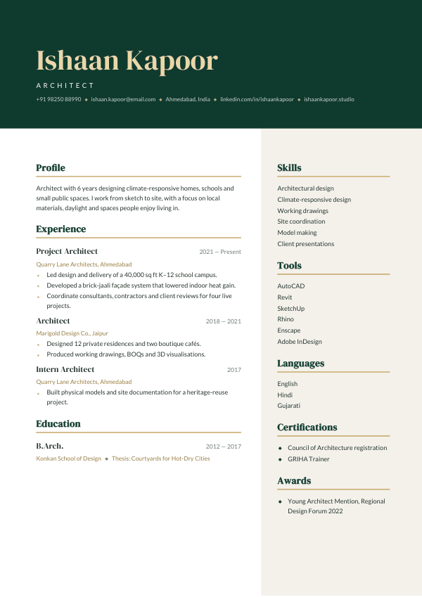 Emerald Estate — resume template preview