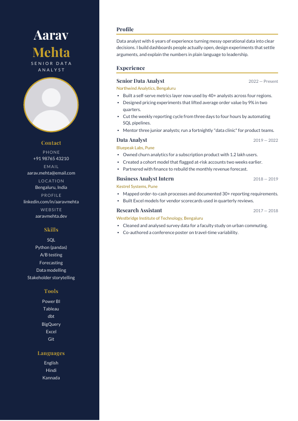 Royal Navy Gold — resume template preview