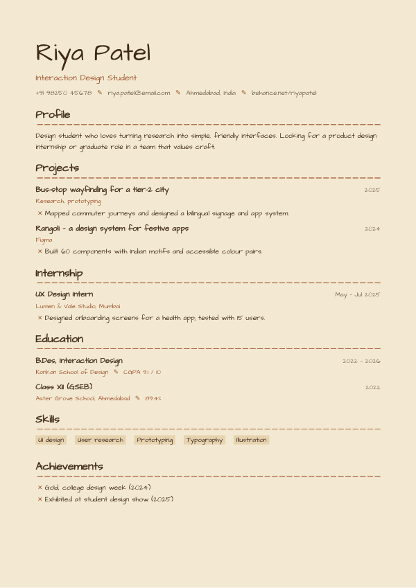 Sketchbook Kraft — resume template preview