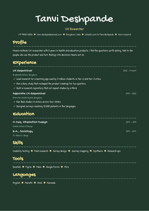 Chalkboard — resume template preview
