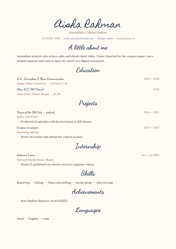 Ink & Quill — resume template preview