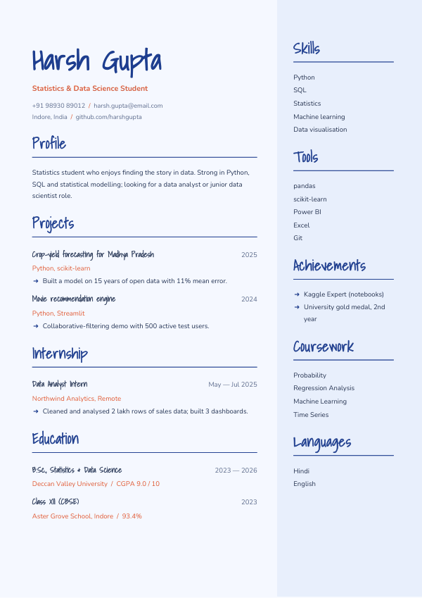 Doodle Blue — resume template preview