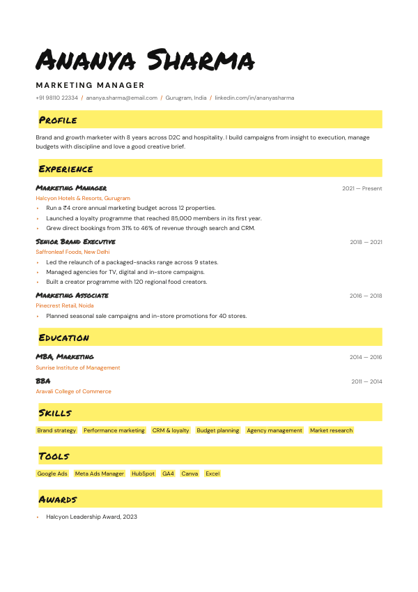 Highlighter — resume template preview