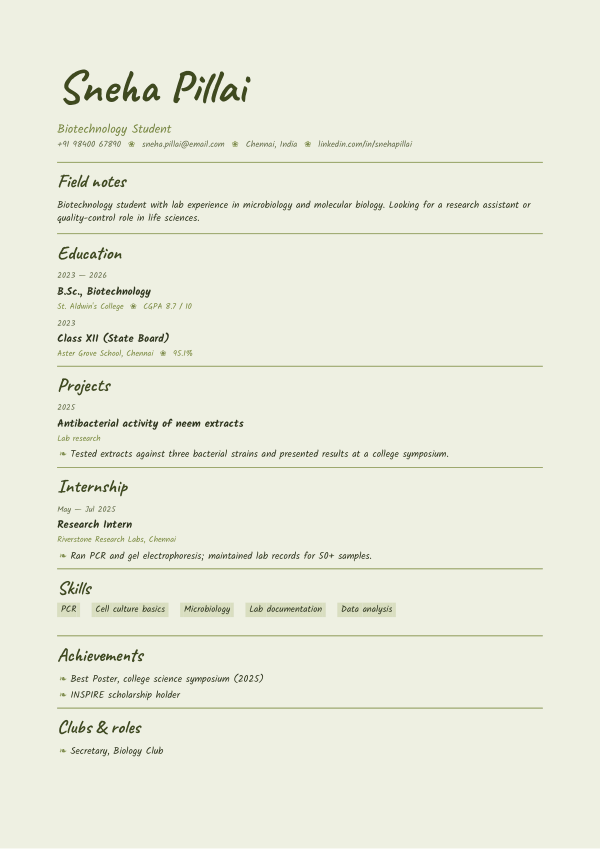 Field Journal — resume template preview